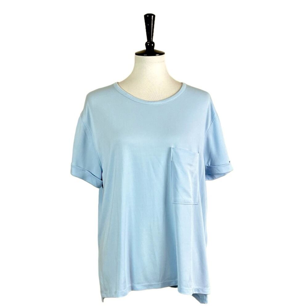 Stylus Women’s Top Pullover Crew Neck Rolled Sleeve Light Baby Blue Size Large